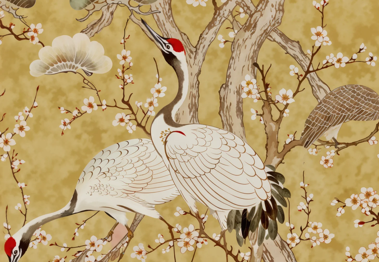 custom New Chinese British murals elegant plum blossoms birds wallpaper wall cloth pine trees cranes 3D flowers room decoration