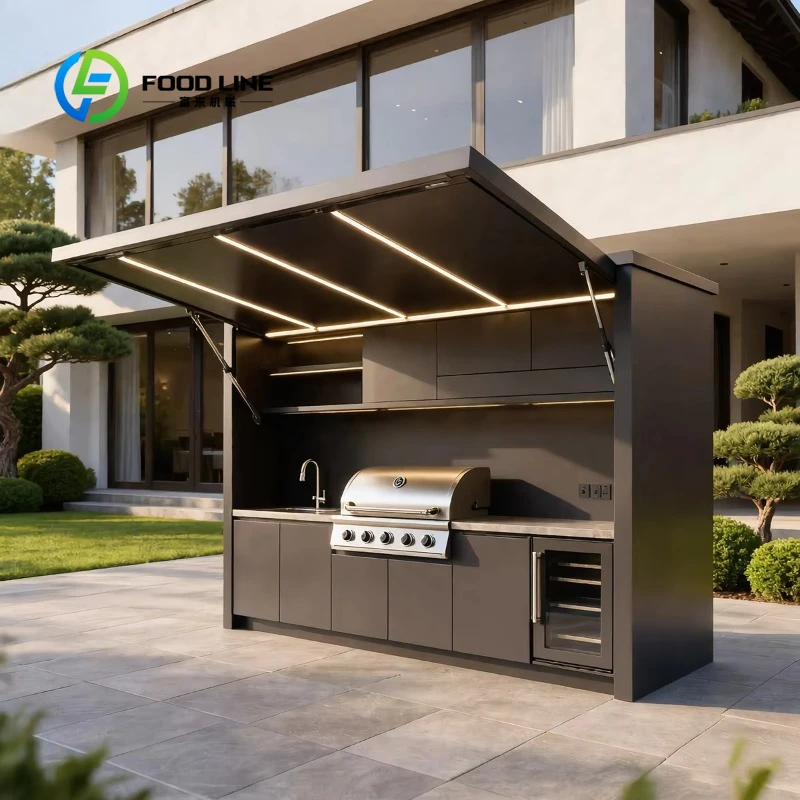 Outdoor stainless steel cabinet grill with smart lift compartment