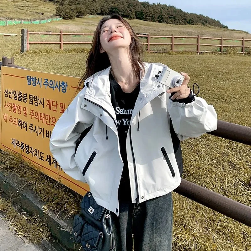 

Color Blocked Hooded Short Jacket for Women the Spring of 2025 With Sense of Luxury Loose Casual fit Suitable for Small Stature