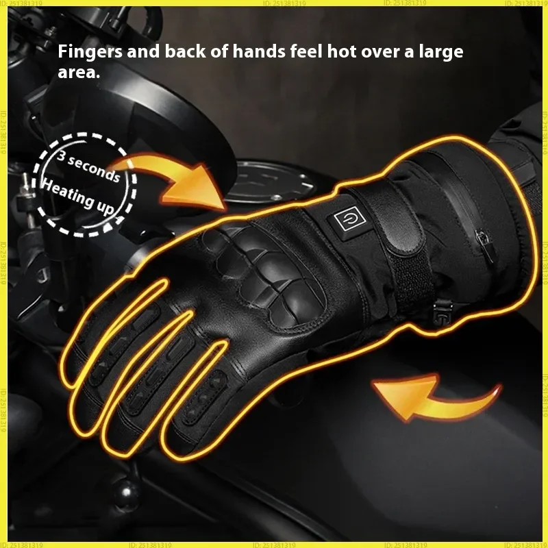 Electric Heated Gloves Men's Tactical Motorcycle Gloves Touchscreen 3-Second Heating 3-Level Temperature Control Winter Cycling