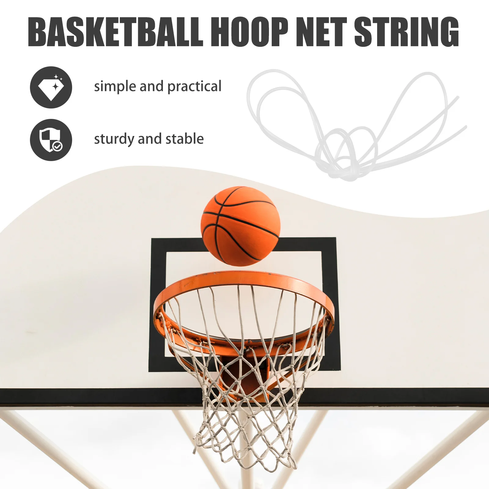 Rede de basquete para cesta de basquete, 2 peças, substituição, corda de rosqueamento, cabo de fixação de rede de nylon de alta resistência para redes de estrutura de basquete