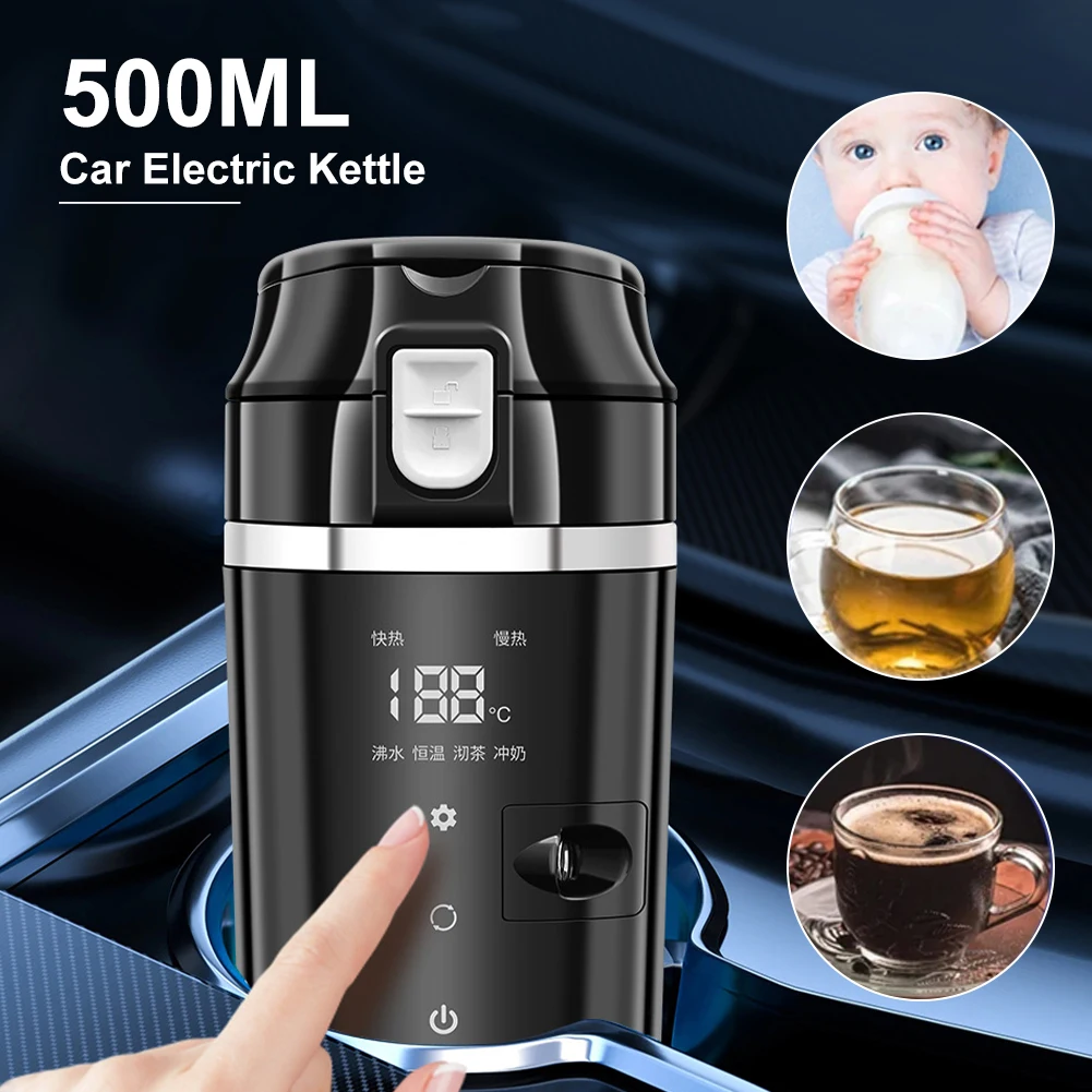 Portable 12/24V 500ml Car Electric Kettle Heating Cup with LCD Display 4 Modes Coffee Kettle Hot Water Boiler Bottle Heating Mug