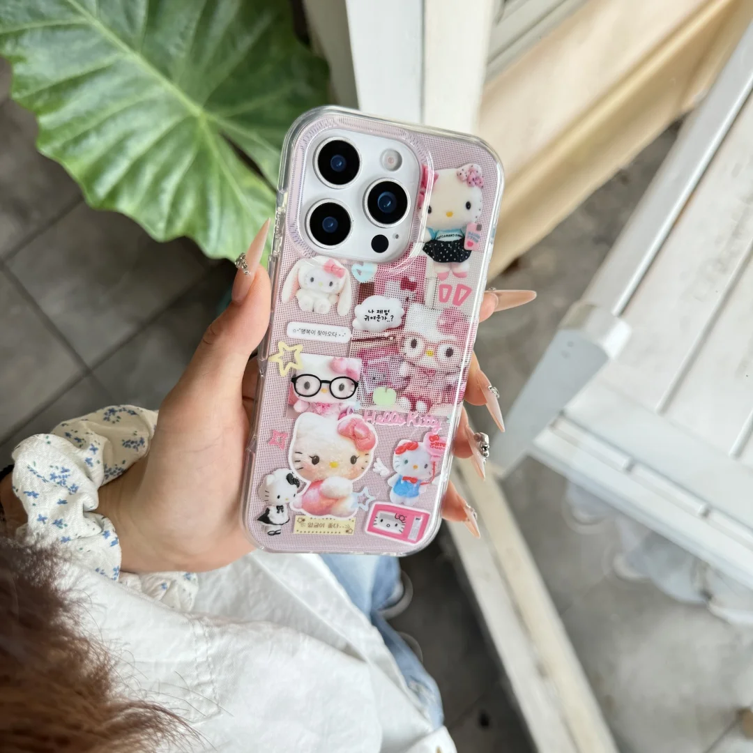 

Милый чехол для телефона Sanrio Hello Kitty с изображением кавайной иллюстрации для IPhone 16, 15, 14, 13, 12, Pro Max Y2k, противоударный защитный чехол для девочек