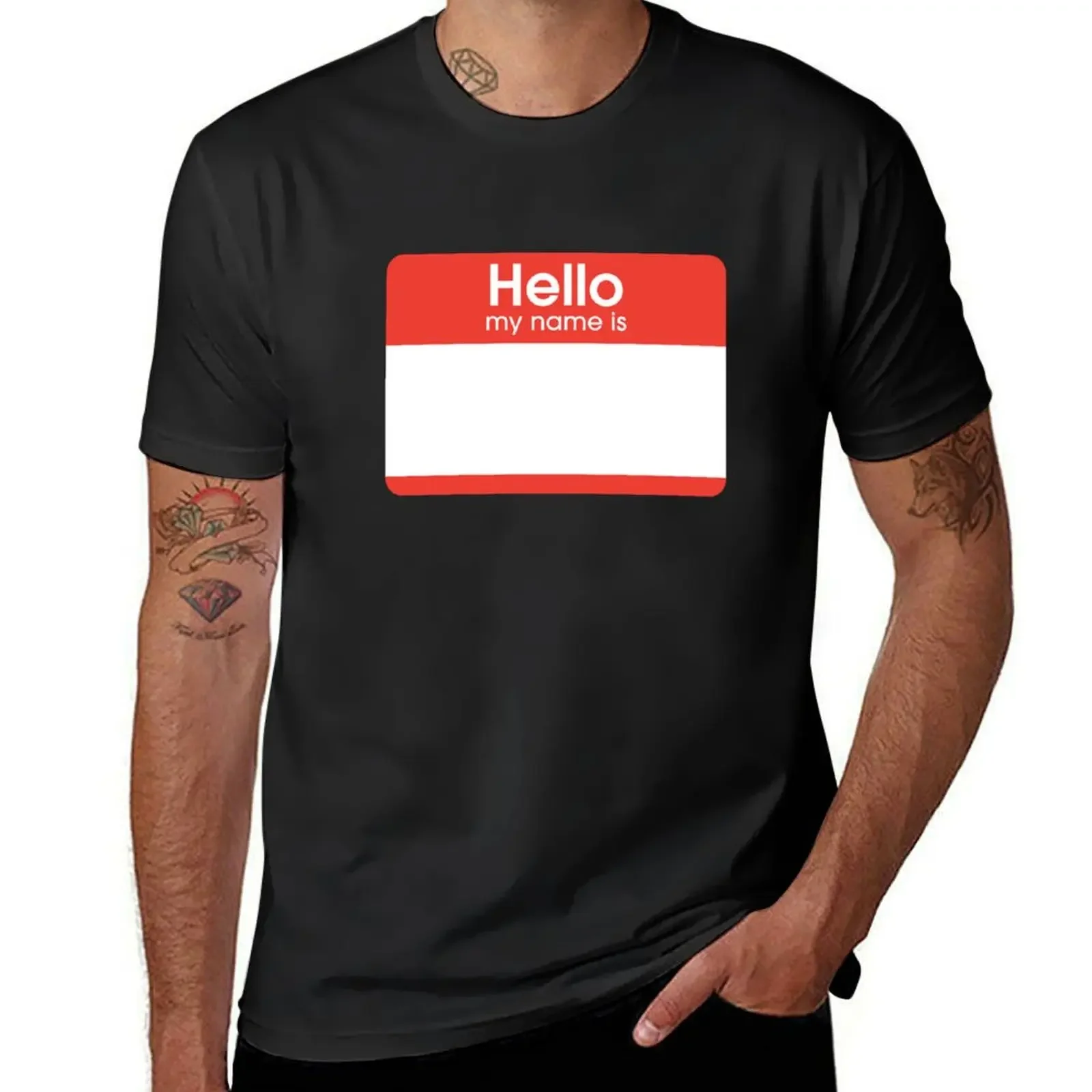 Hello my name is tag T-Shirt blacks tops vintage anime shirt Men's t shirts