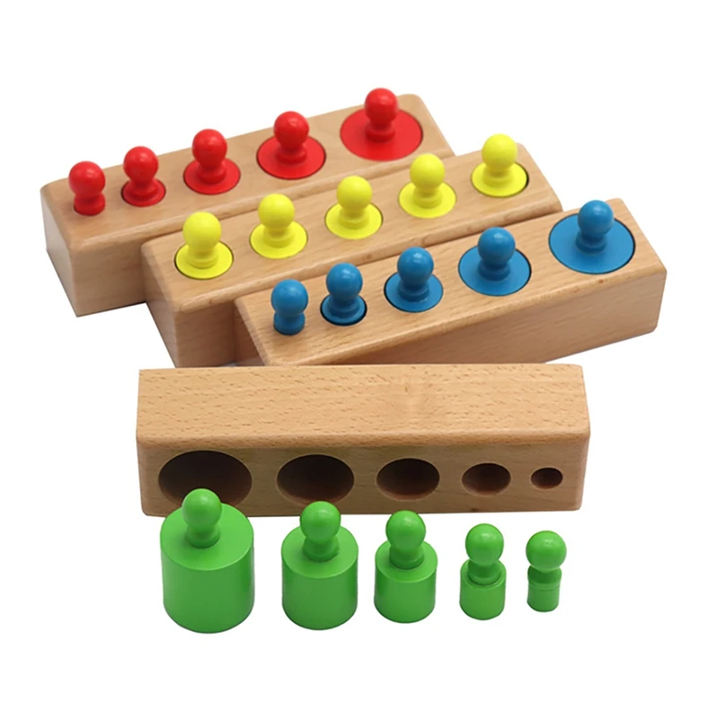 Bloques de cilindros de madera para niños, Juego de 4 piezas, juguetes de aprendizaje coloridos, regalo para niños, 5 clavijas