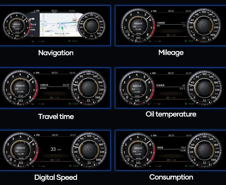 Wowuseful 12,3‘ LCD Digitales Dashboard für VW T5.1 2010-2015 Caravelle Multivan Transporter Digitales Kombiinstrument Tachometer – Detail 21