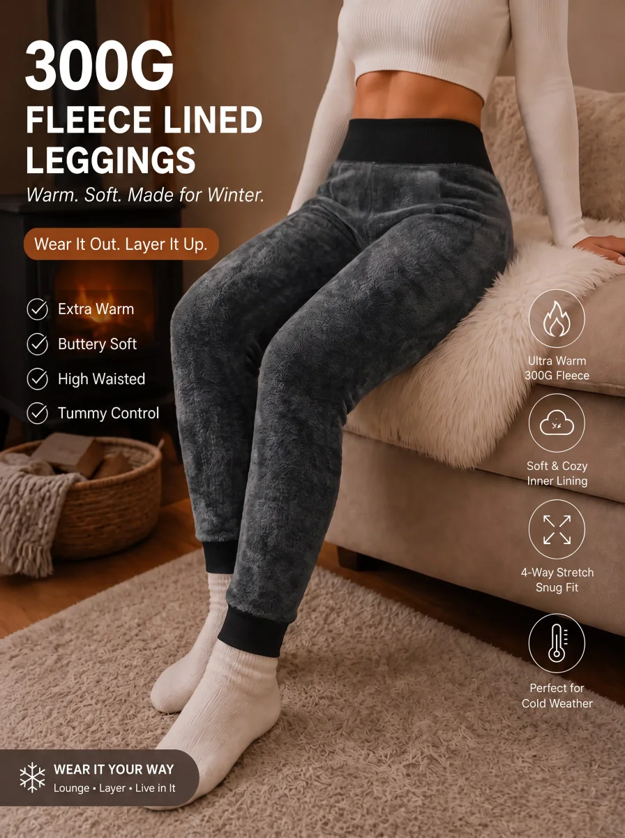 1-Pack Black High Waist Fleece Lined Thermal Leggings Stretch Warm Slim Pants for Autumn Winter Daily Outfits