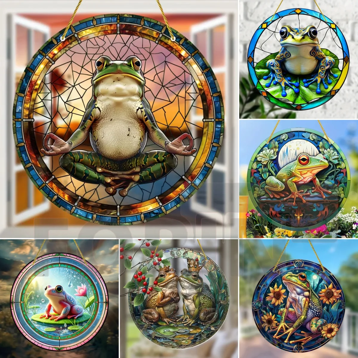 Yoga Frog Sun Catcher,Round Acrylic Translucent Window Hanging ,Gift for Friends,Spring Decor,House,Porch,Patio Bar,Garden Decor