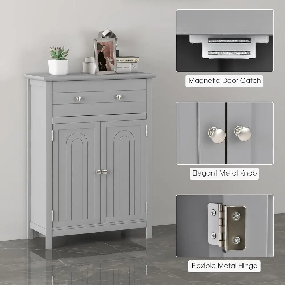 Grey 2-Door Bathroom & Living Room Storage Cabinet with Adjustable Shelves view 6