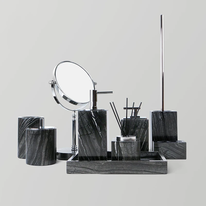 Tree Black Natural Marble Set for Bathroom Luxury Toothbrush Holder Soap Dispenser Soap Dish Tray Bathroom Accessories Sets