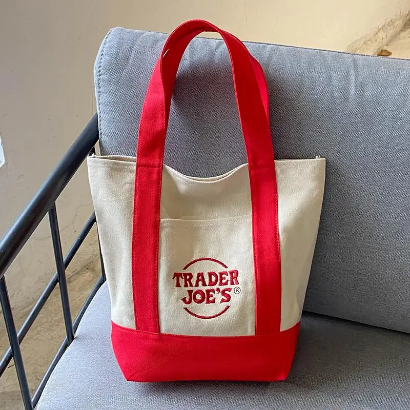 American Fashion Brand Trader Joes Fashion Trend Canvas Shopping Bag Satchel Shoulder Bag Color Matching Women's Bag