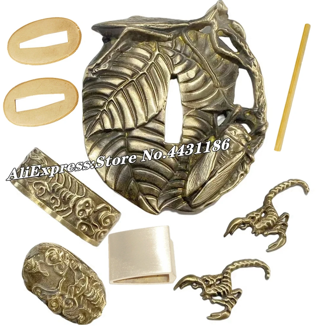 Mantis com tema cigarra tsuba espada japonesa guarda de bronze menuki fuchi kashira habaki seppa mekugi para katana wakizashi acessórios