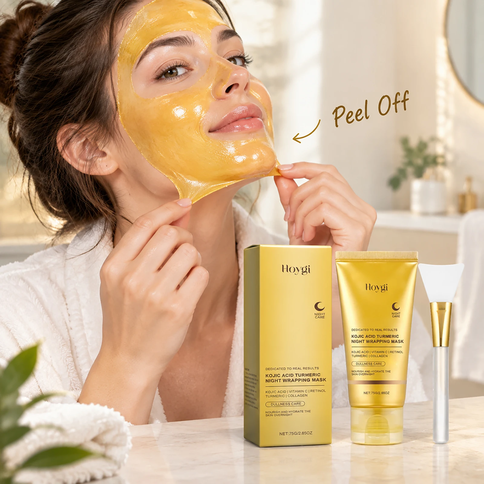 Kojic Acid Turmeric Night Wrapping Facial Mask Collagen Nourishing Face Brighten Firmnes Korean Peel Off Mask Night Skin Care