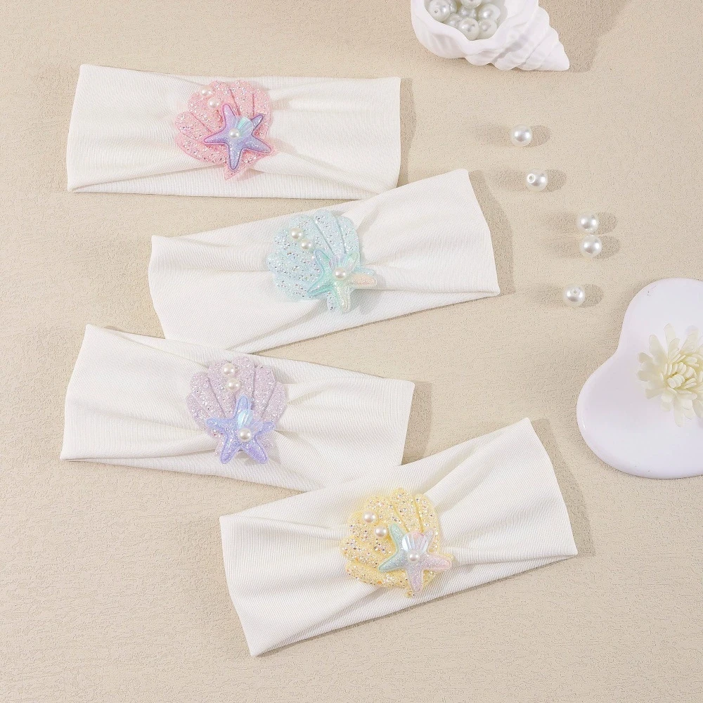 White Knot Baby Headband Glitter Shell Starfish Nylon Hairband Infant Turban Kids Ocean Hair Accessories Newborn Photo Props