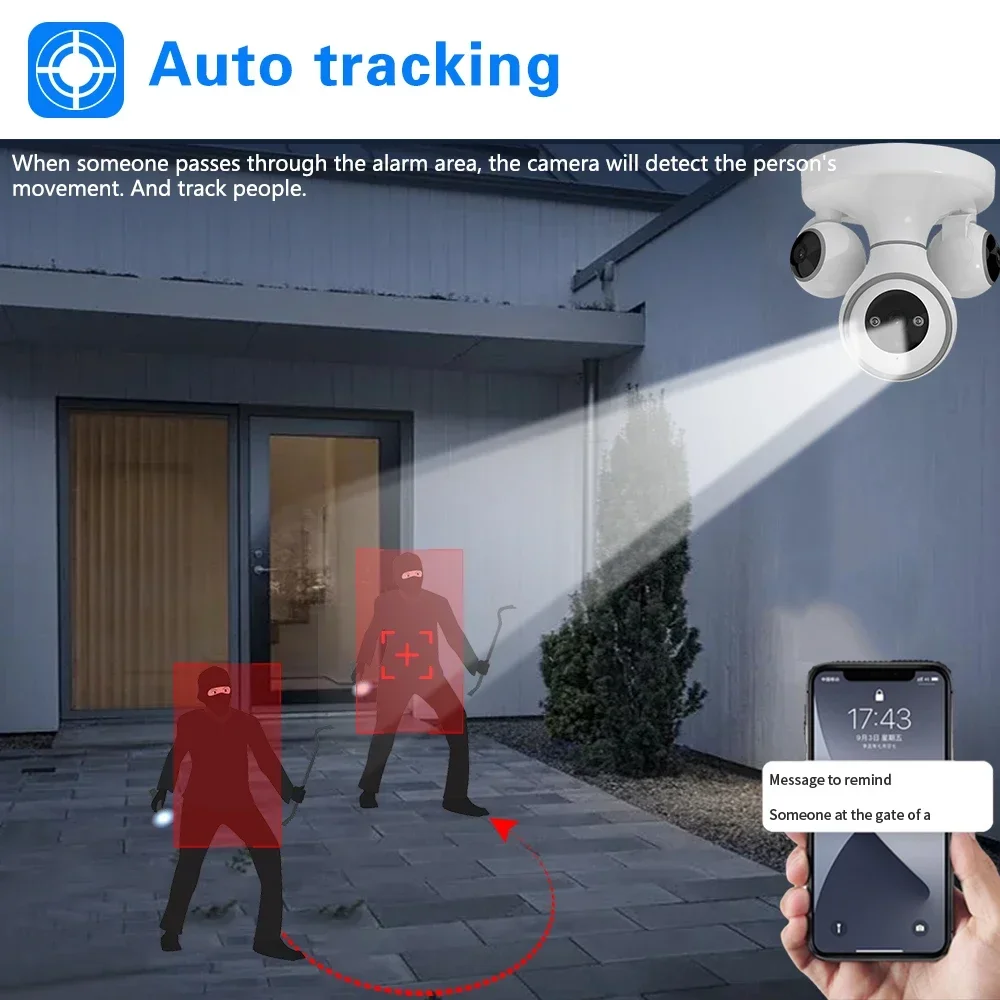 IPC360 Home Dual lens 4K 8MP wireless PTZ camera WIFI IP Auto tracking telecamera di protezione di sicurezza P2P telecamera di videosorveglianza