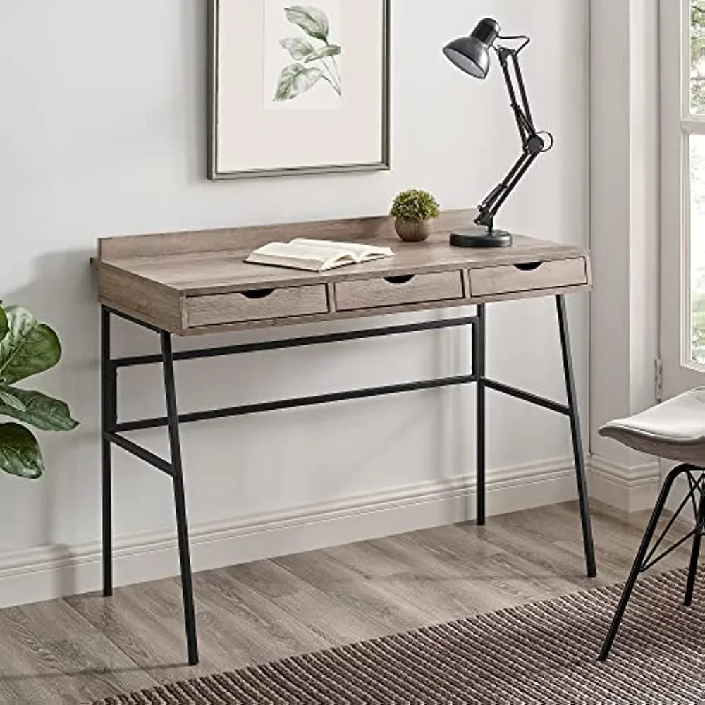 Walker Edison Eleanor Contemporary 3 Drawer Angled Writing Desk, 42 Inch, Grey Wash