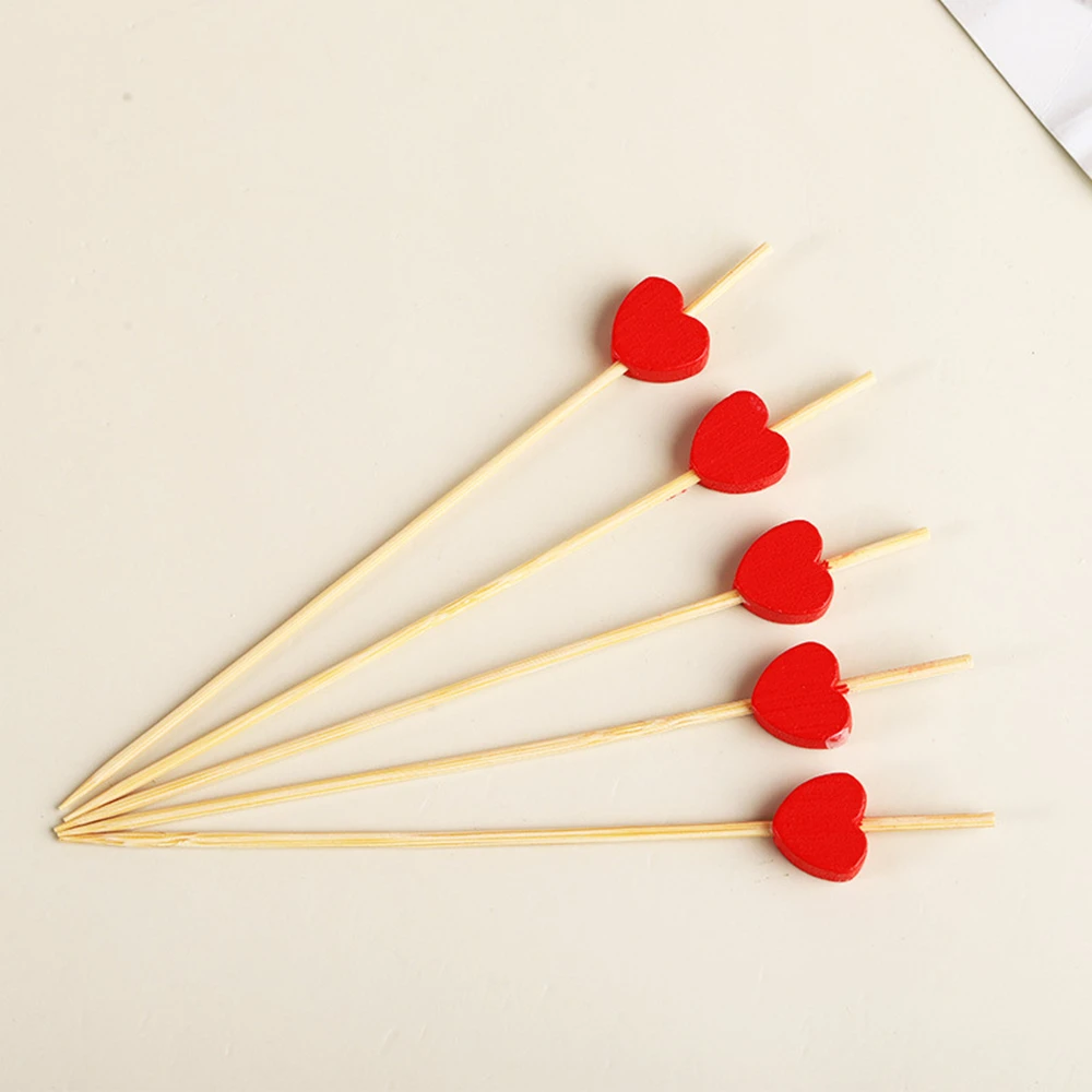 100 Stück rot rosa Herz Bambus Pick Buffet Cupcake Obst Gabel Dessert Cocktail für Valentinstag Party Supplies – Detail 8