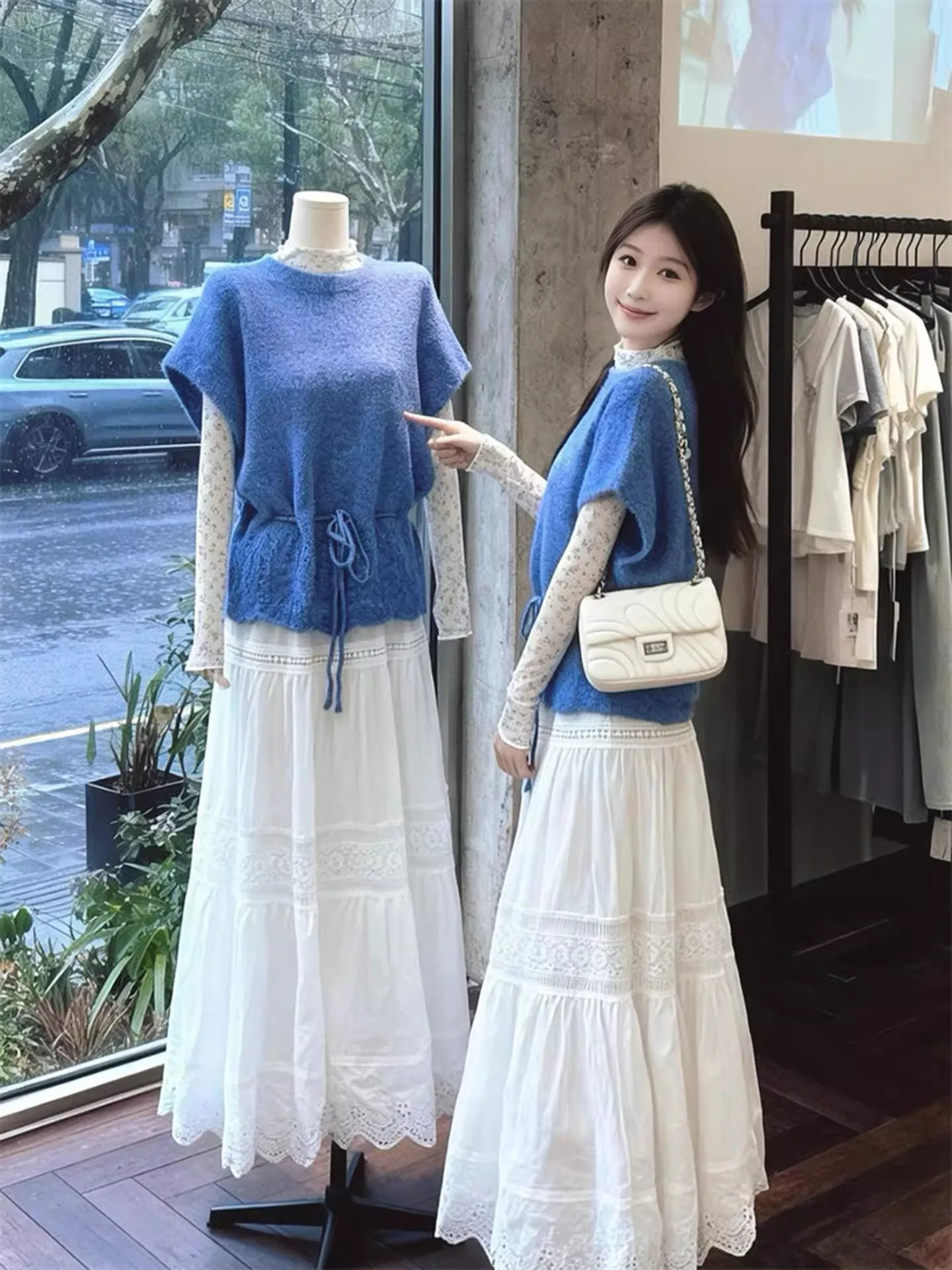 

Soft Blue Knitted Vest Women's Spring Autumn Layering Loose Slimming Comfortable All-Match Top American Sle ort Sve