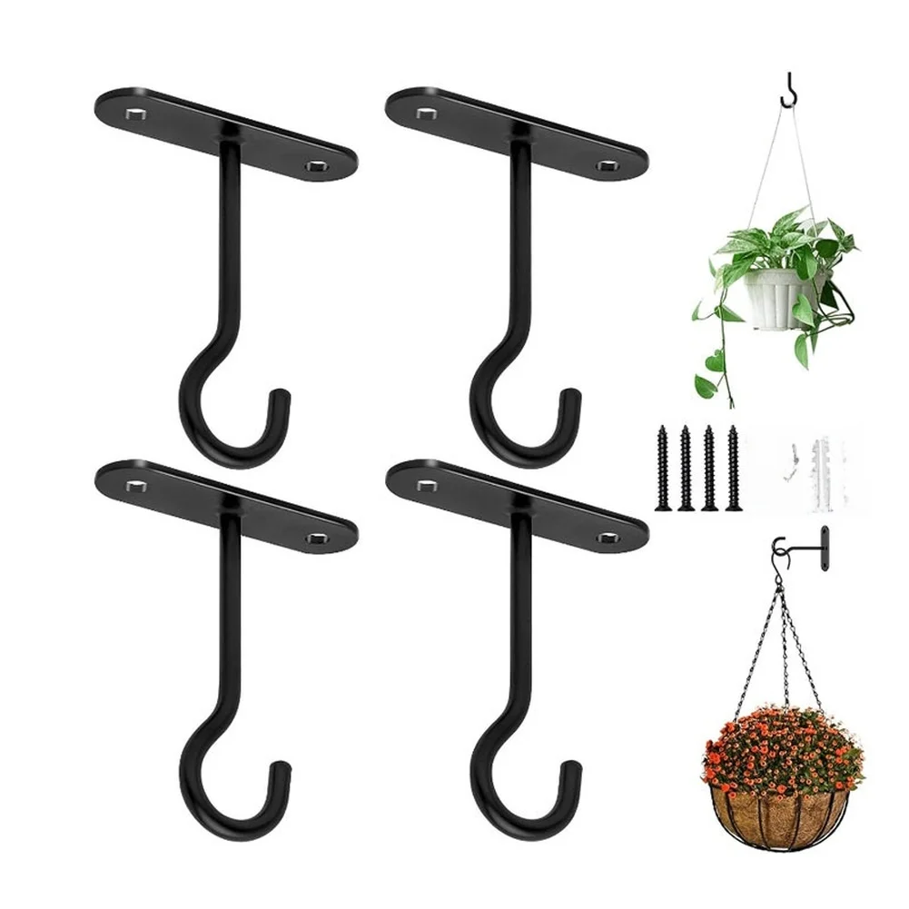 4 Count Iron Wall Hooks with Mounting Components for Hanging Planters Lamps Wind Chimes and Indoor Outdoor Decor