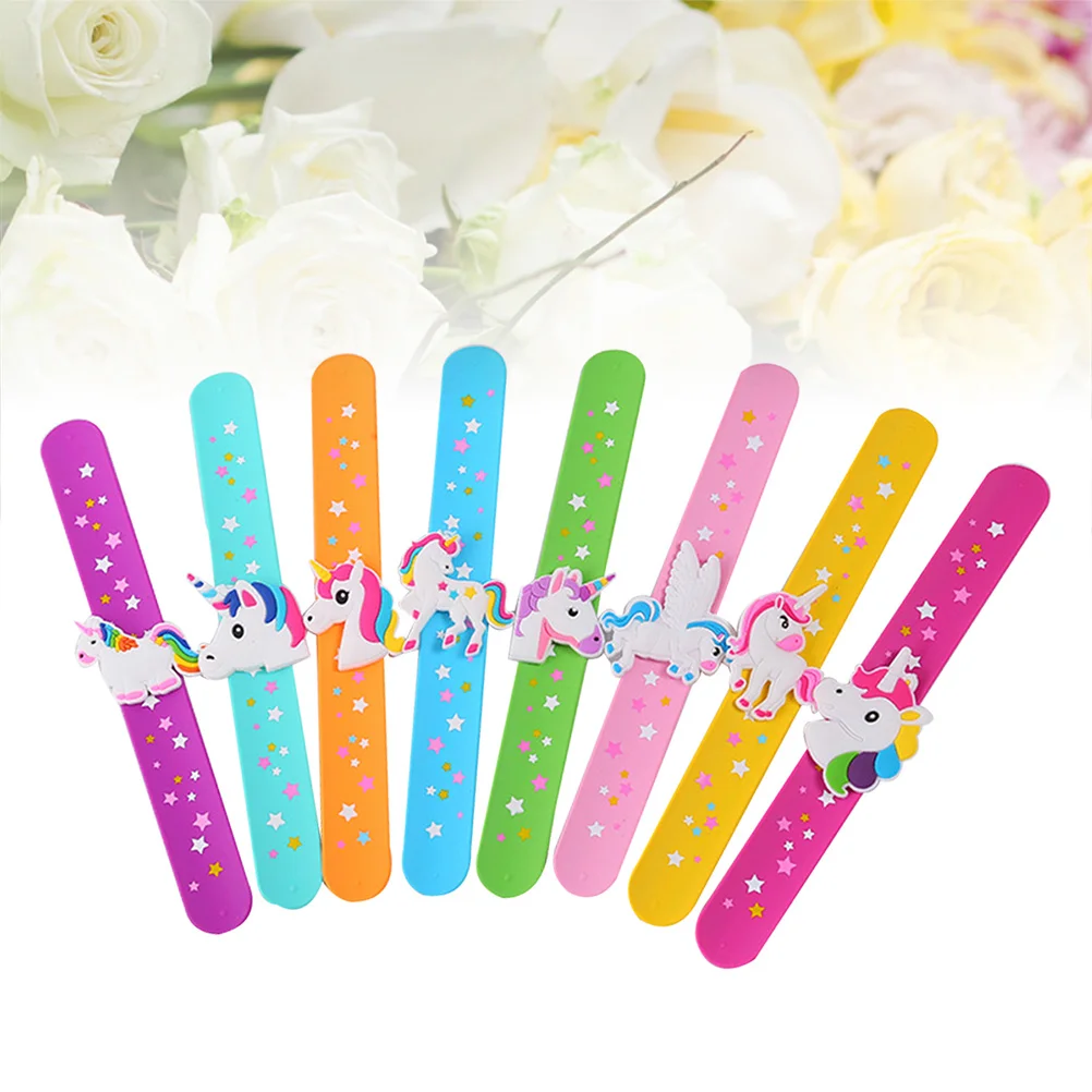 12 قطعة سيليكون يونيكورن صفعة أساور آمنة لينة المفاجئة الأساور حفلة عيد ميلاد تفضل الاطفال مكافأة الهدايا يونيكورن صفعة معصمه