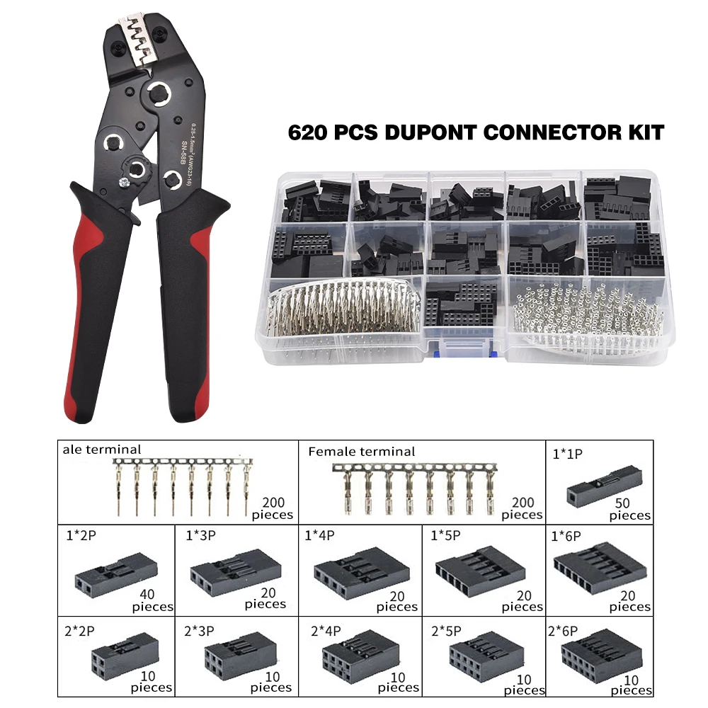 1Set SN 58B 240pcs Automotive Wire Connector Kit  Crimper, 1/2/3/4/5/6 Pin Electrical Connectors  620pcs Dupont connector Kit