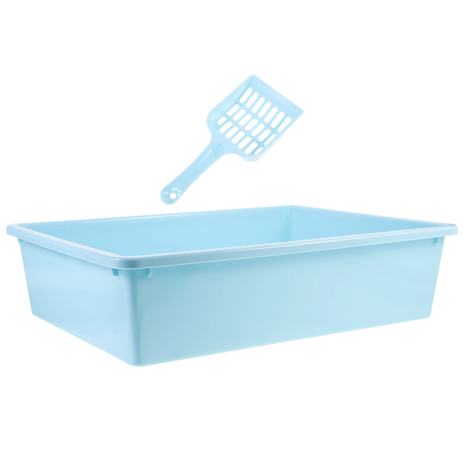 

1 Set Cat Litter Box Open Style Large Capacity Low Entry Sturdy Pp Material Easy Clean Portable For Travel Kitten Puppy Pet