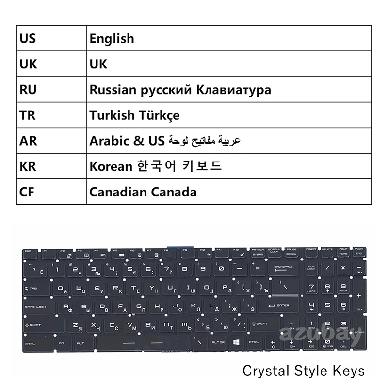 US UK Russian Turkish Arabic Korean Canadian Keyboard For MSI WE62 7RI 7RIX 7RJ 7RJX, WE72 7RJ 7RJX, WS63VR 7RL, WT73VR 7RM RGB