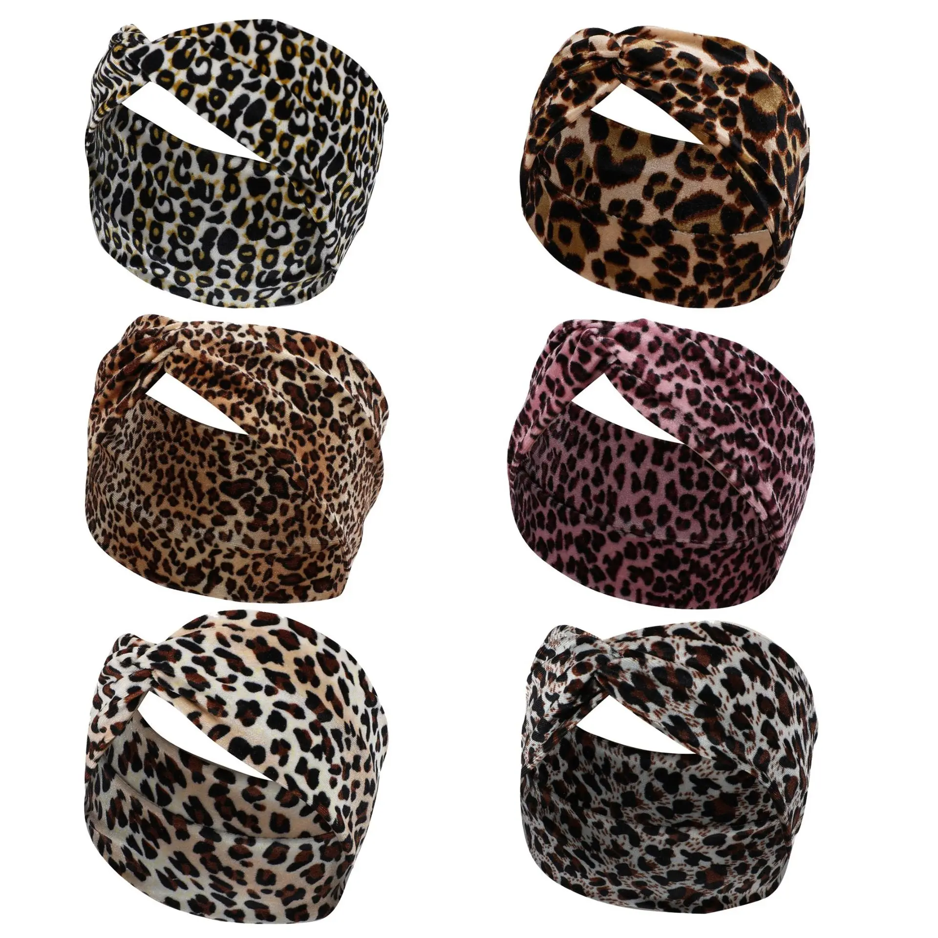 New Printed Wide Edge Cross Leopard Pattern Cross Hairband with Velvet Gold Plush Headband Sports Headband Winter