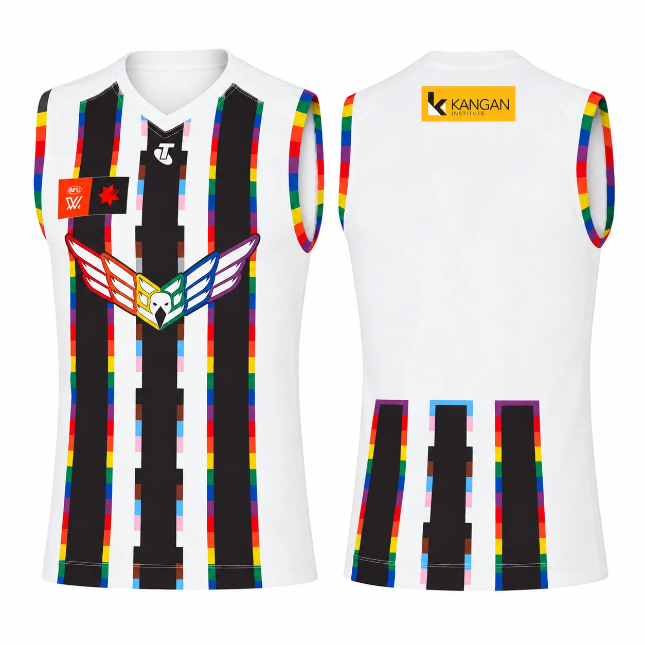 Collingwood Magpies, schwarzes und weißes Trikot für den australischen Fußball, Herrenmodell, ärmelloses Sportshirt mit V-Ausschnitt für das Training. – Detail 12