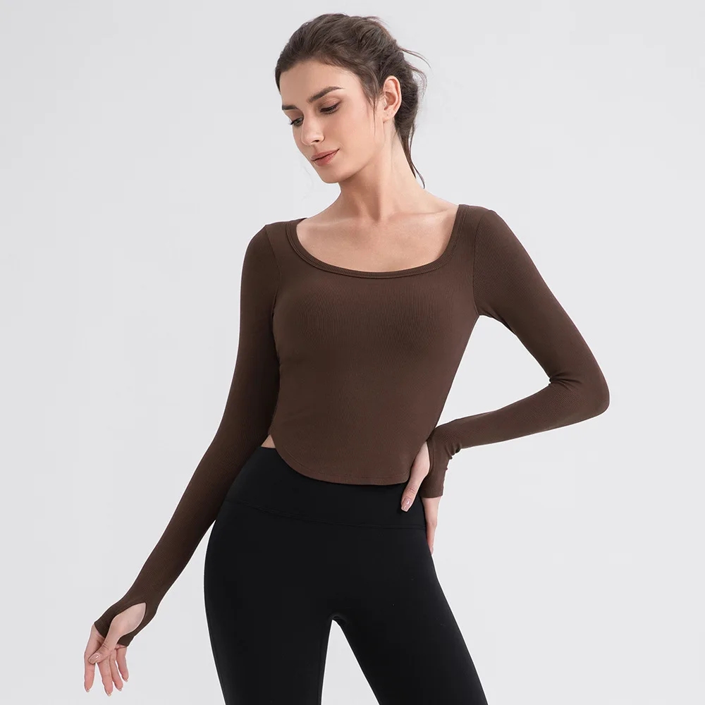 

2025 Square Collar Long Sleeve Casual Women T Shirts New Autumn Skinny Sexy Solid Basic Crop Tops Fashion Streetwear