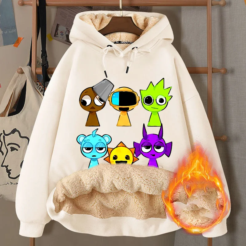 

New Sprunki Heavy Weight Cotton Plus Velvet Hooded Sweater Men Thickened Tight Polar Fleece Pullover Hoodies Women Sweatshirt