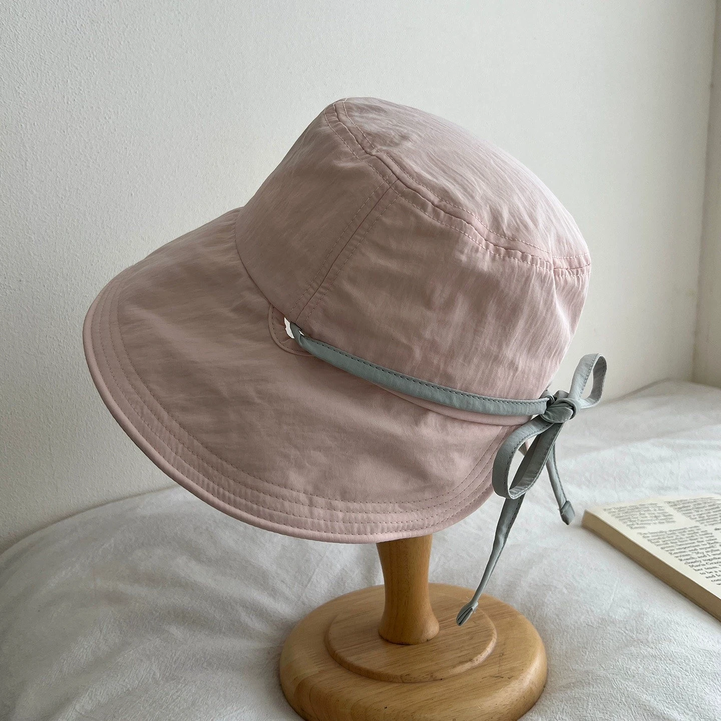 Minimalist Double-sided Wide Brim Bucket Hat for Women Summer Thin Bow Strap Sun Caps Foldable Basin Hats