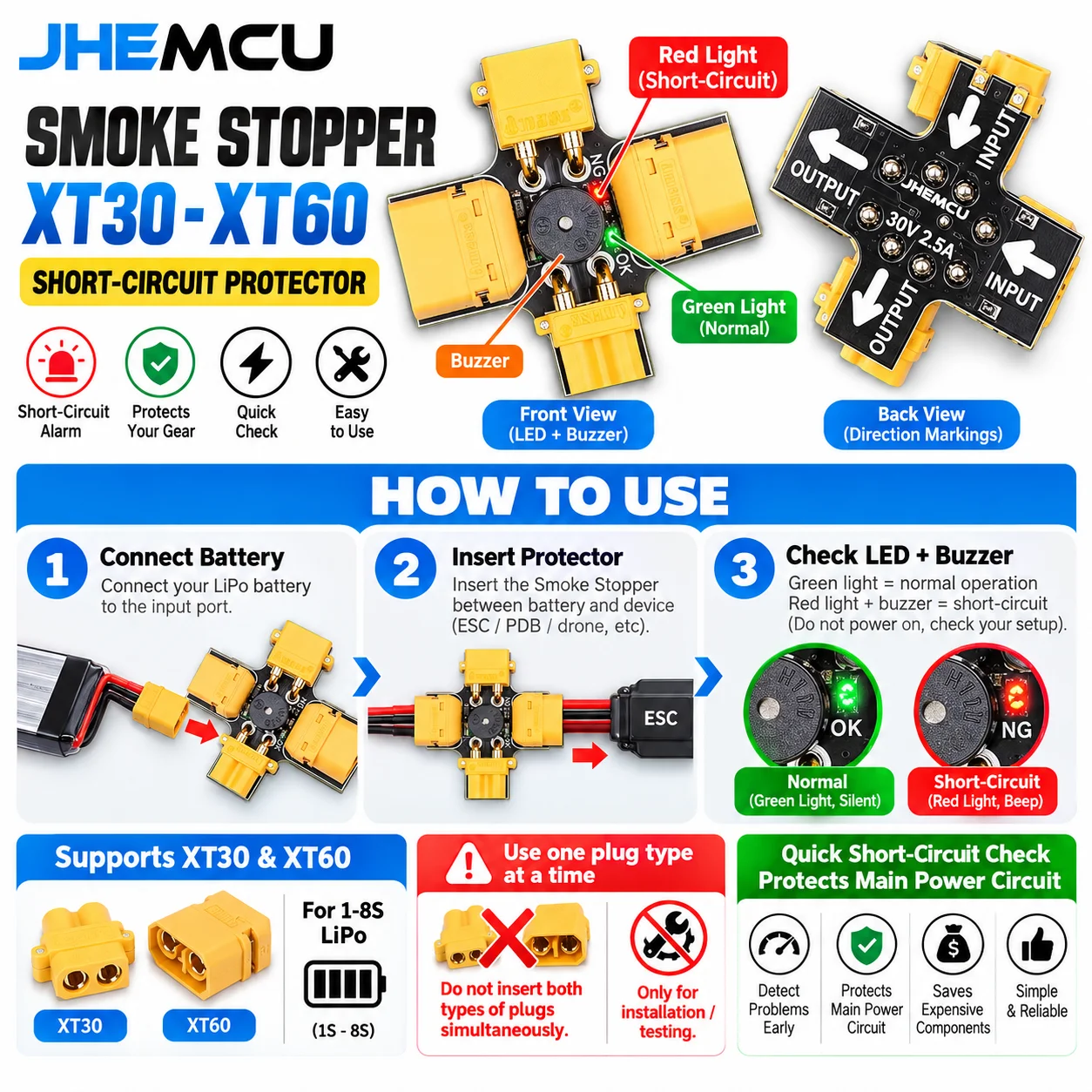 Smoke Stopper - JHEMCU XT30/XT60 Smoke Stopper XT30-XT60 Short