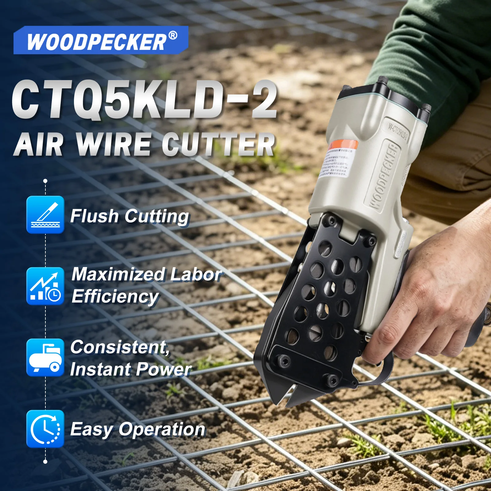 Woodpecker CTQ5KLD-2  Pneumatic Cutting Nipper for 3-5 mm Heavy Duty Wire Cutting Tool for Steel Wire, Wire Cages, Wire Cutting