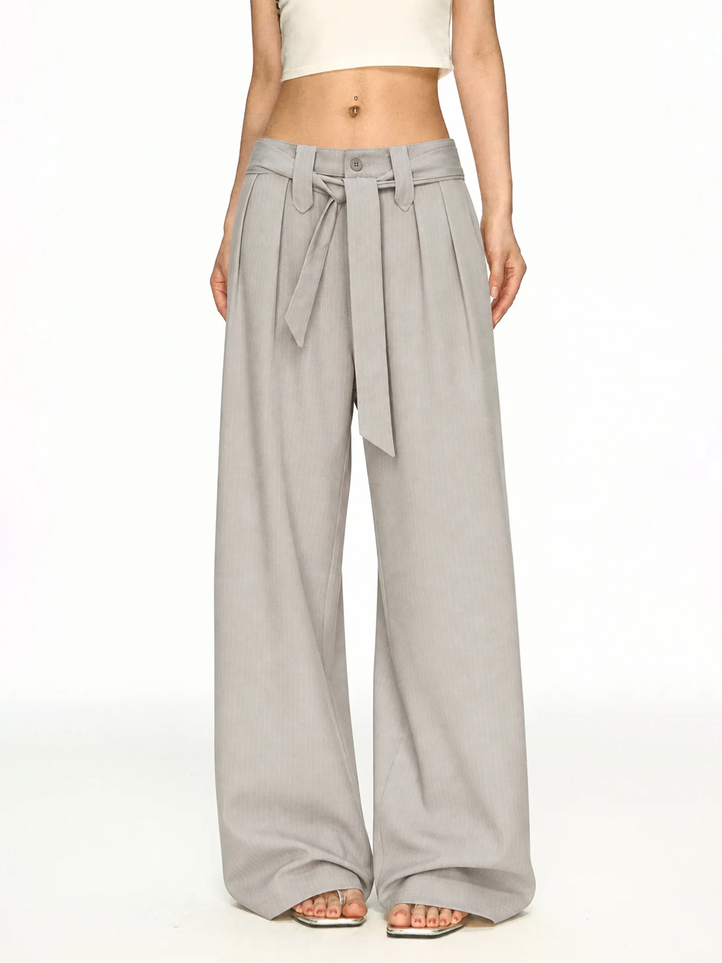 Aaisup Grey Casual Style Wide Leg Suit Pants Women's Early Autumn New Middle Waist Draping Loose Floor-Length Trousers