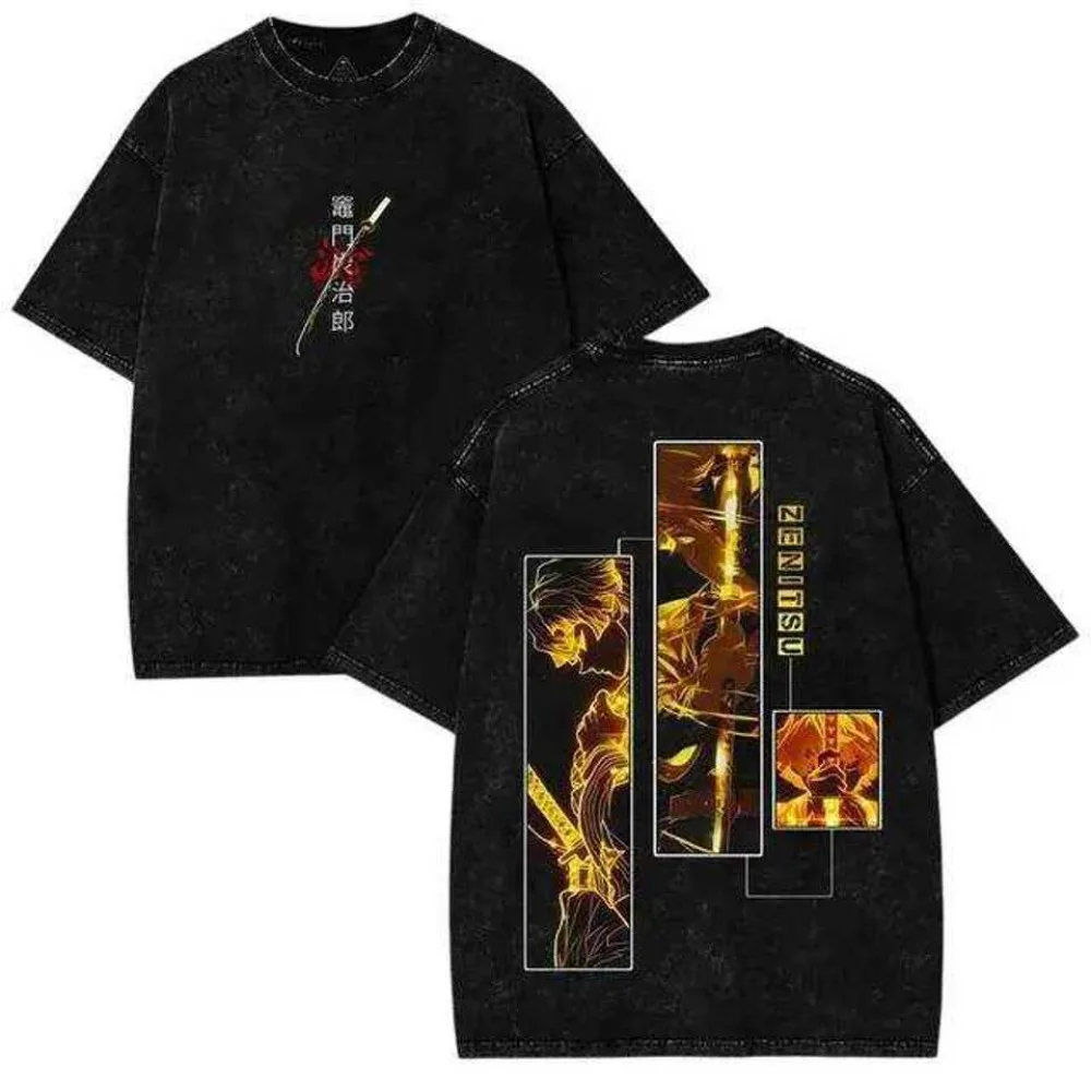 Shanyi Bedrucktes T-Shirt Anime Demon Slayer Retro Washed Herren-T-Shirt Sommer Neuer Stil Geeignet für Männer und Frauen
