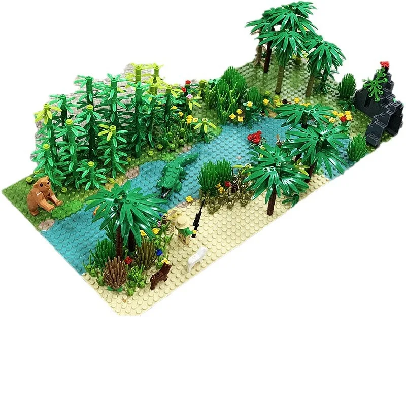 مكعبات بناء الغابات المطيرة في الغابة من أمازون، حلي للأطفال، مشهد ذاتي الصنع، حديقة بيئية للحيوانات، هدايا تعليمية، تمساح، مستنقع #6