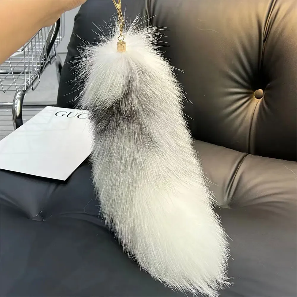 Faux Fox Fur Keychain for Women, Y2K Aesthetic Fluffy Long Bag Charm, 40cm Plush Pendant, Trendy Car Key Chain Gift