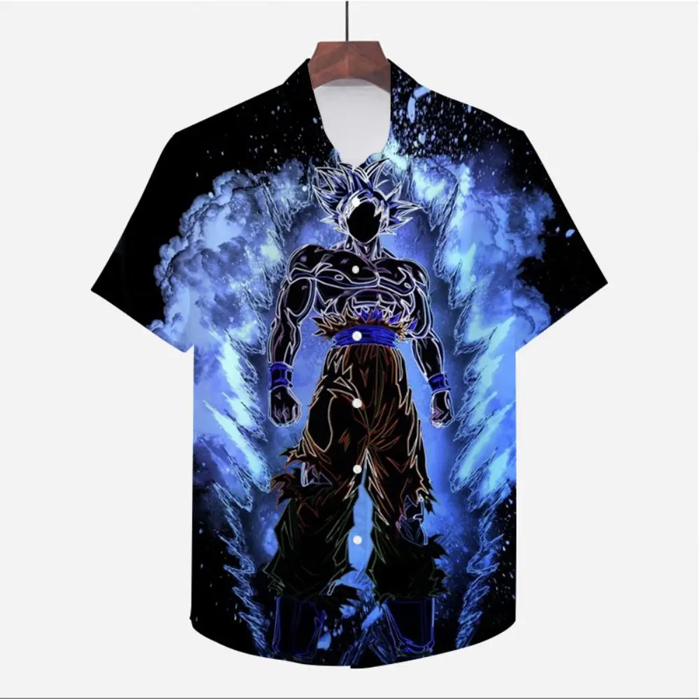 Dragon Ball Z Men's Clothes Cute Shirt 2023 Y2k Seaside Trip Goku Anime High Quality Harajuku 5XL Super Saiya Beach Style Cool