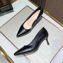 New Women's Shoes Genuine Leather High Heels Elegant High Heeled Ladies Pointed Toe3/5/7cm Fashion Pumps For Woman Office Black