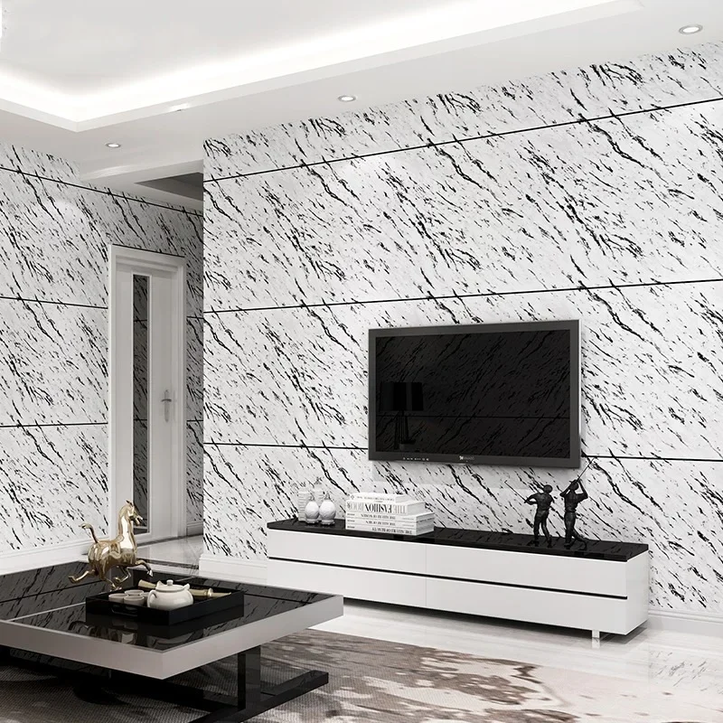 Modern imitation marble tile wallpaper simple 3D video wall bedroom living room TV background wall wallpaper