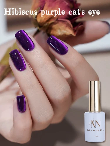 MIANEL 12ML 1-12 Uds hibisco púrpura ojo de gato Gel esmalte de uñas súper blanqueamiento cuentas de vidrio uñas de verano Nials morados uñas azules