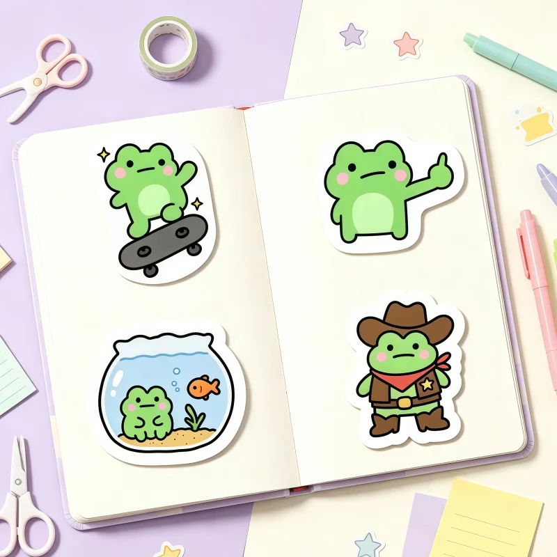 Kawaii Tiny Frog Stickers Pack, Cute Cartoon Green Frog Waterproof Vinyl Decal Cosplay Accessory For Phone Case Skateboard Cup
