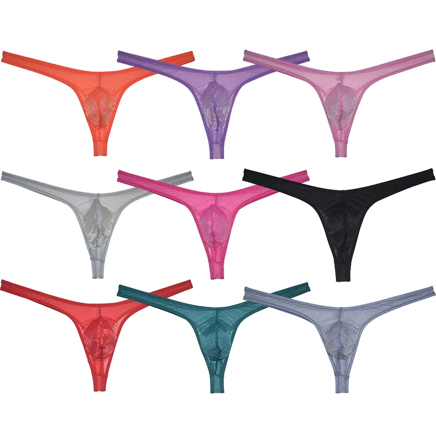 Sexy Men's Sheer Glass Yarn Bikini Thong Underwear T-back, Transparent Organdy Tangas for Alluring Style