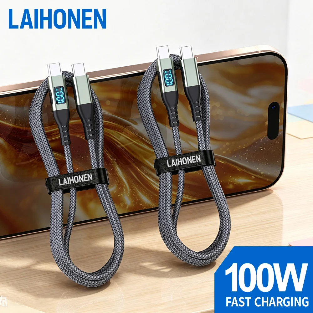 LAIHONEN 100W Type C to USB C Cable PD2.0 Quick Charge 5A Fast Charging Type C to Type C for iPhone 15 Macbook Samsung Xiaomi