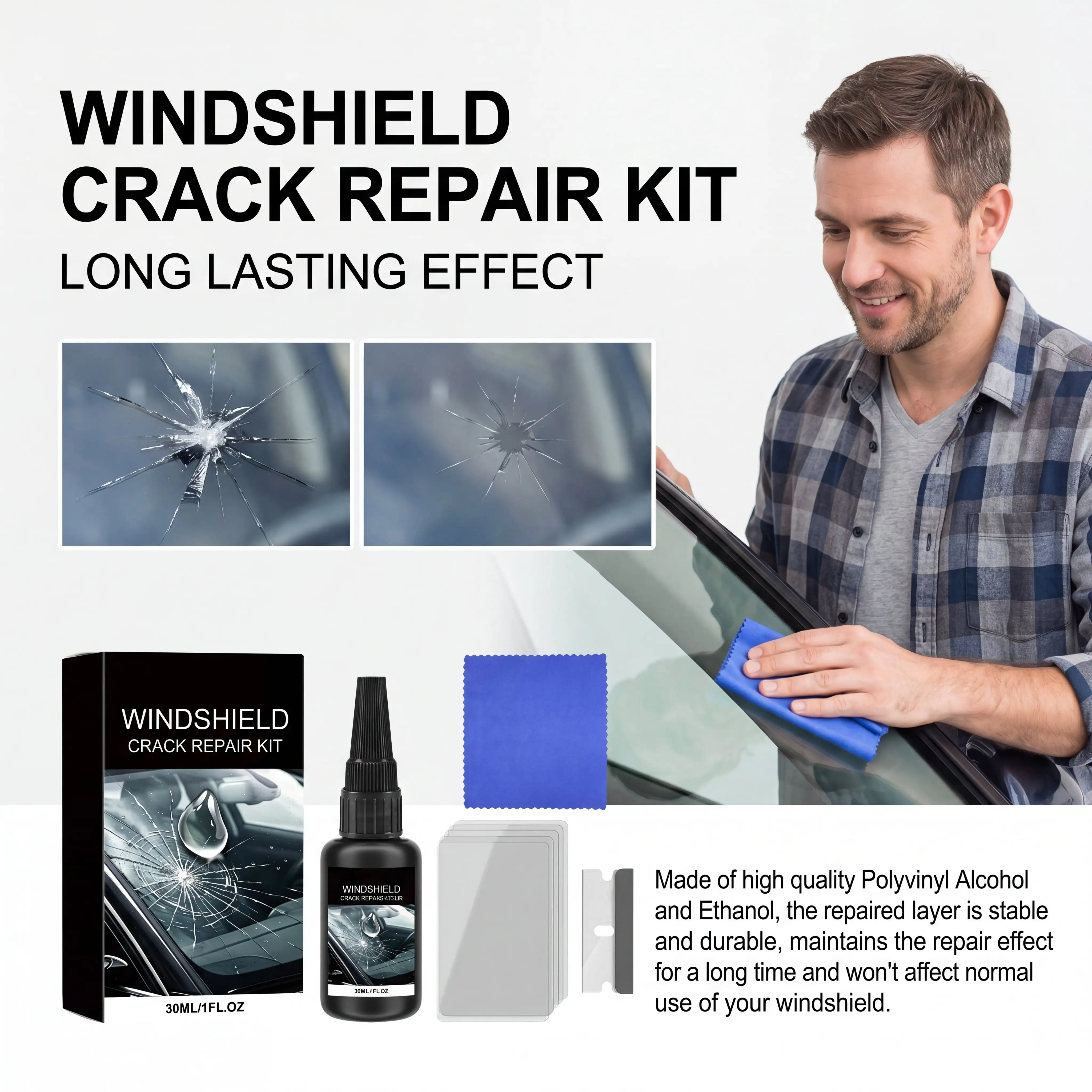 Windshield Repair Liquid Set Auto Glass Crack Filler Clear Vision Windscreen Maintenance DIY Repair Tool Kit Car Accessories