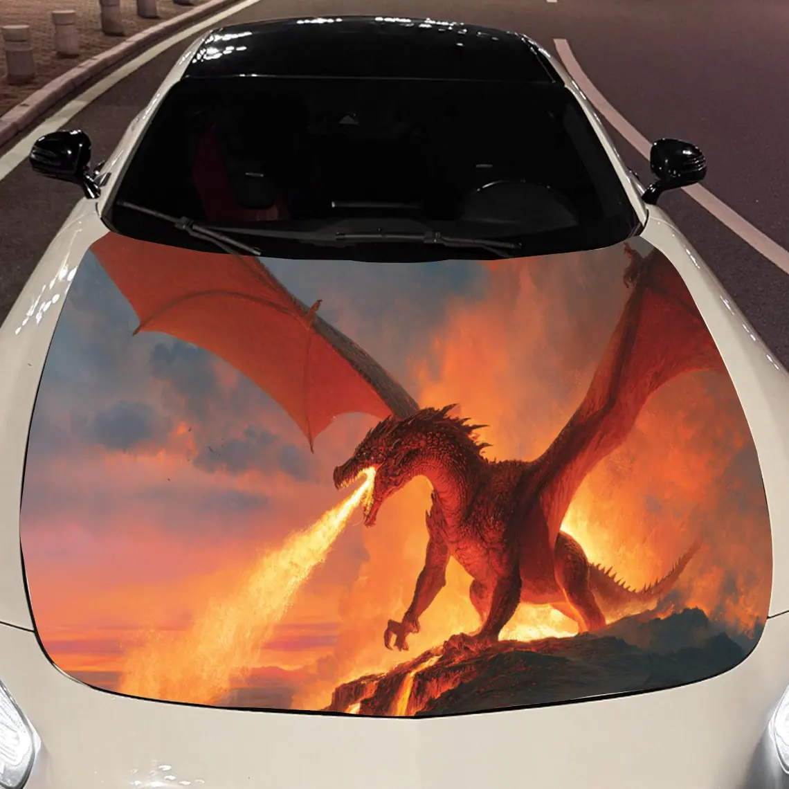 

The Fire-Breathing Dragon at the Summit of the Volcano Car Hood Vinyl Stickers Car Surface Protection Decal Car Decoration Cover