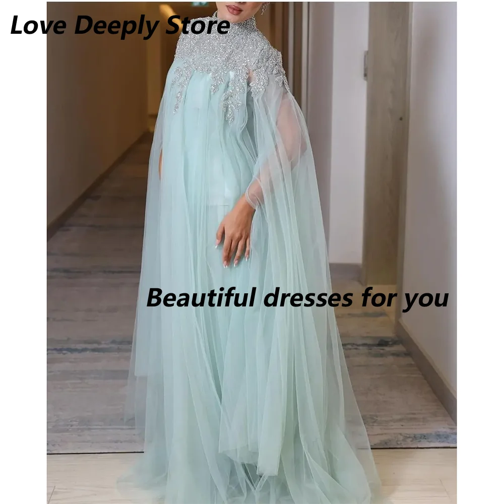 تخصيص الرقبة العالية المحدبة الترتر فساتين السهرة الأكمام الطويلة مطوي الطابق طول فساتين السهرة فساتين الحفلات الرسمية #2