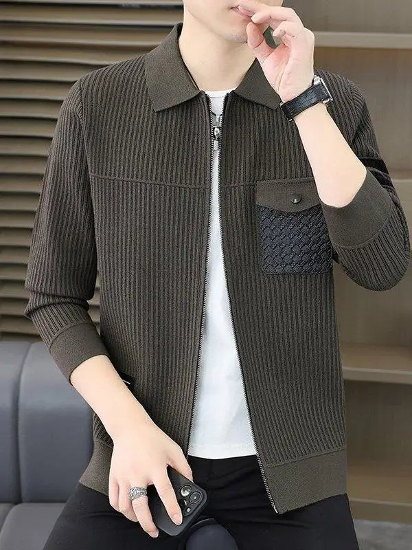 

Корейский вязаный кардиган на молнии для мужчин, весенне-осенний повседневный свитер, модный мужской топ, вязаный свитер