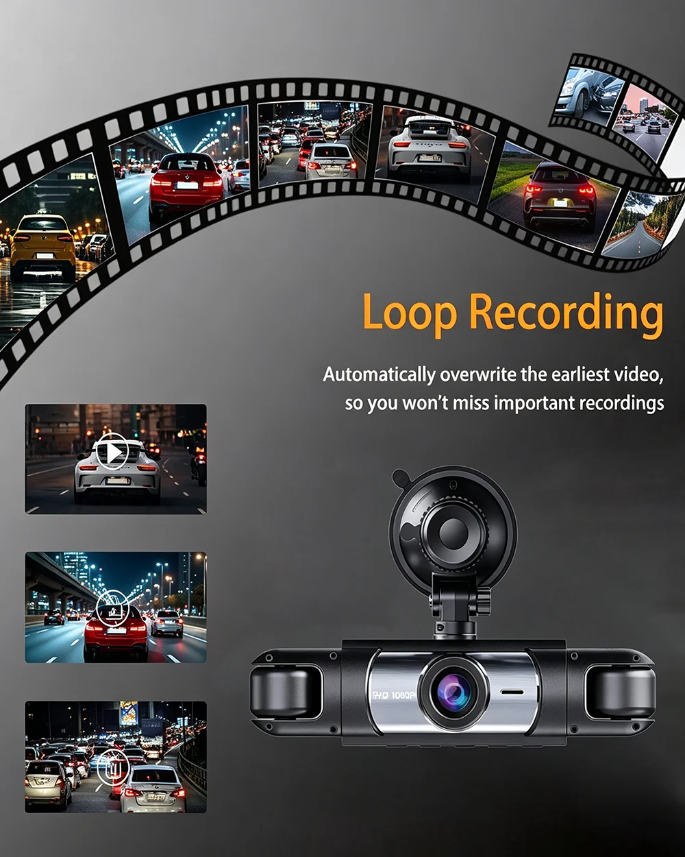 Auto-Fahrkamera HD 1080P 3/4-Kanal Dashcam Black Box mit eingebautem G-Sensor, Nachtsicht, Schleifenaufnahme, 24-Stunden-Parkmodus – Detail 16